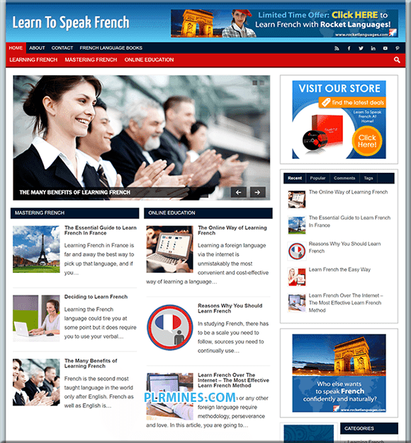 Französisch lernen PLR WordPress Blog