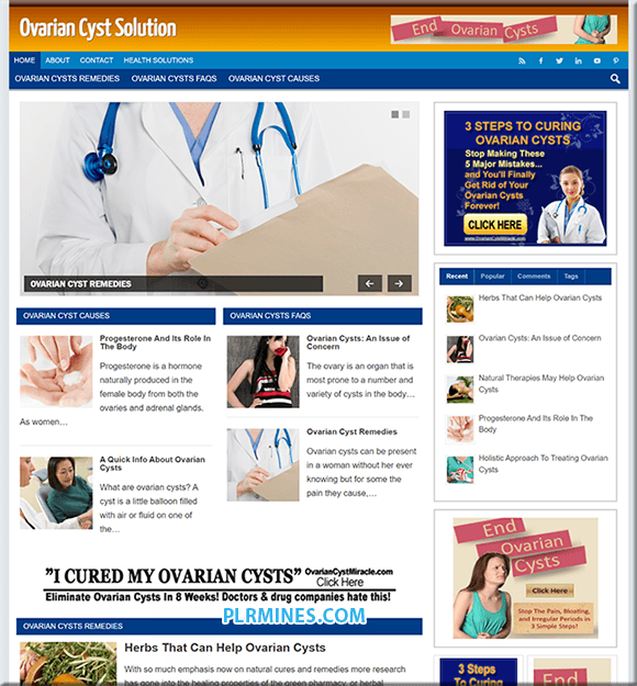 Ovarian Cysts Nische PLR WordPress Website