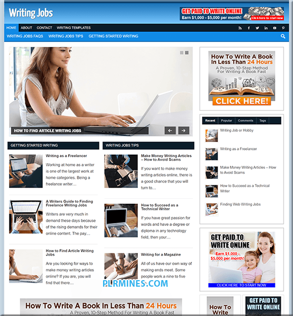 WP-Website für die Nische Writing Jobs