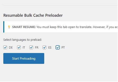 Bulk-Cache-Preloader-Oberfläche